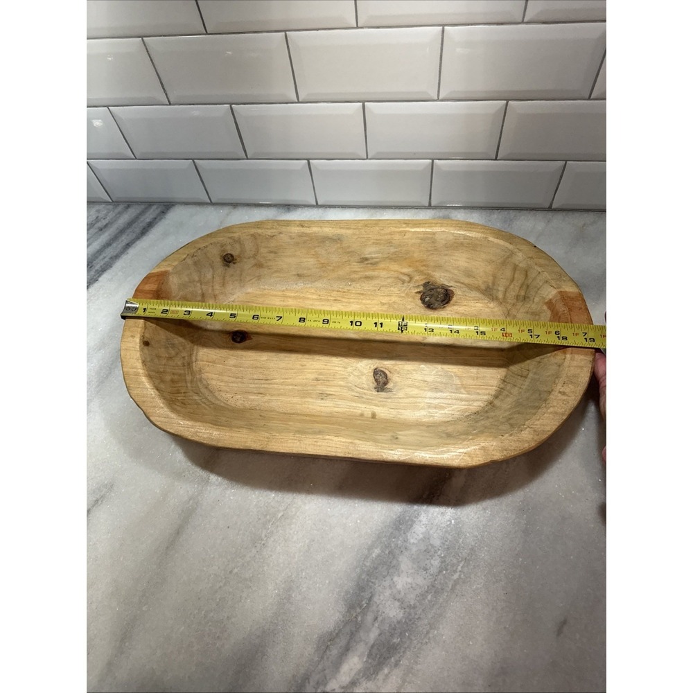 Wood Bowl Hand Carved Rustic Boho Home Decor Bread Bowl Farm PrimitiveOLA0021 - Picture 8 of 10